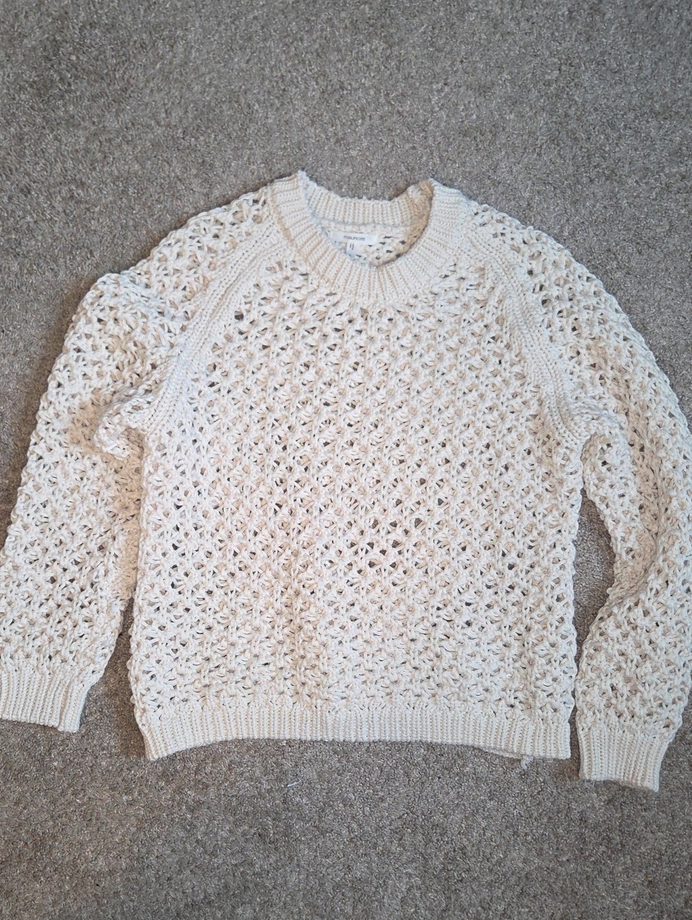 Maurices Cream Open-Weave Crewneck Sweater